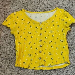 Yellow Floral Button-Up Women's Top